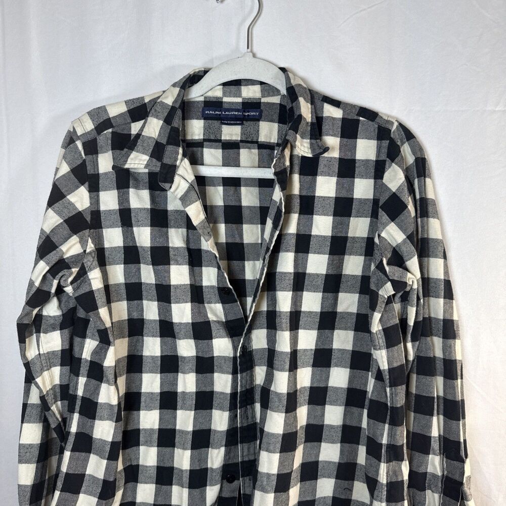 Ralph Lauren Sport Black White Check 100% Cotton Button Up Shirt Womens Size 12 - Picture 2 of 13